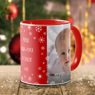 Taza Bebé 1 Navidades Abuelos Personalizado Foto Rojo