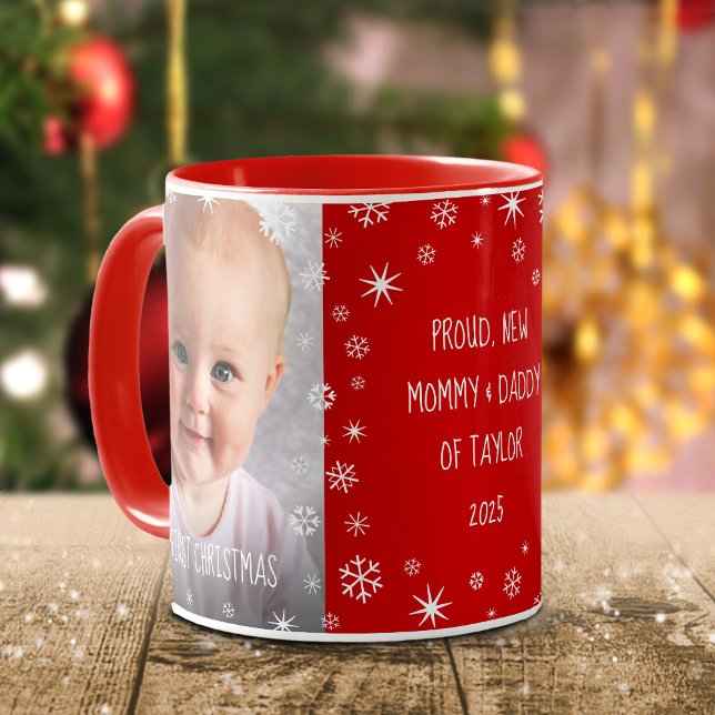 Taza Bebé 1 Navidades Nuevo Mamá y Papá 2 Foto Rojo (Subido por el creador)