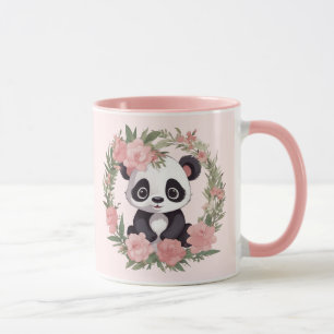 Taza Bebé Adorable Panda Bear con Flores
