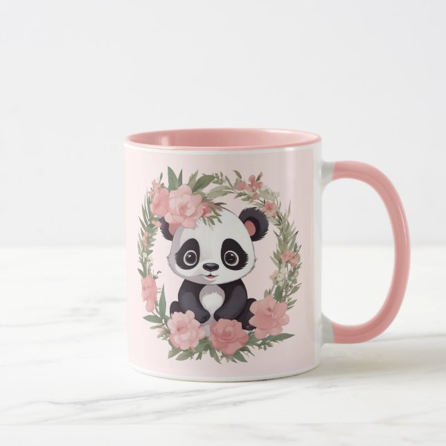 Taza Bebé Adorable Panda Bear con Flores (Derecha)