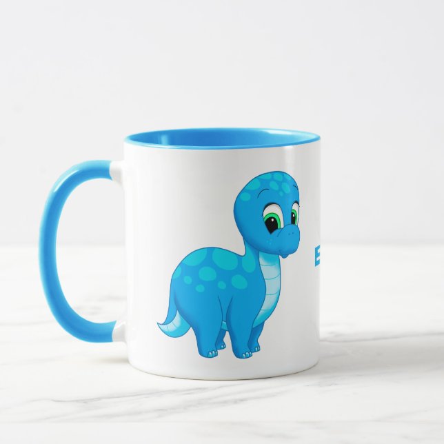 Taza Bebé azul lindo Brontosauro Dinosaurio (Izquierda)