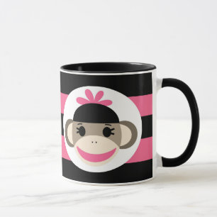 Taza Bebé lindo chica mofa mono franjas rosadas negras