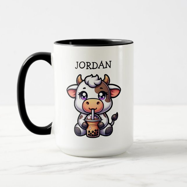 Taza Bebé lindo vaca bebiendo Boba Kawaii Personalizado (Izquierda)