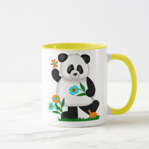 Taza Bebé Panda Niños Con Flores 2