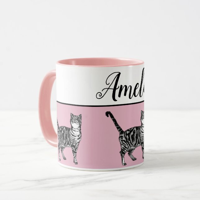 Taza Bebé Pink White Tabby gato Gatos Whimsical Art Mug (Anverso izquierdo)