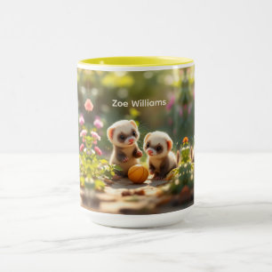 Taza Bebés hurones lindos jugando con una pelota, perso