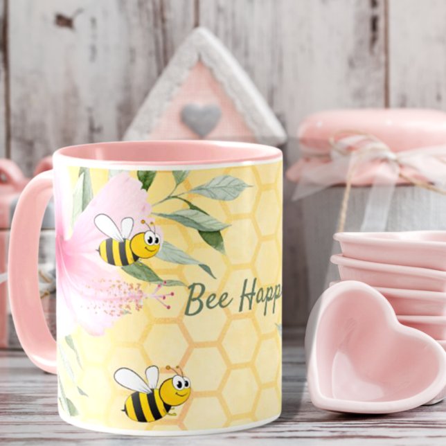 Taza Bee Happy bumble abejas amarillas panes de miel ve (Subido por el creador)