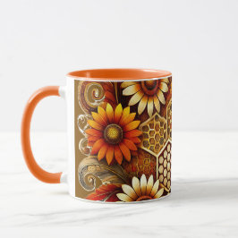 Taza Beekeeper Mug | Diseño de honeycomb y girasol