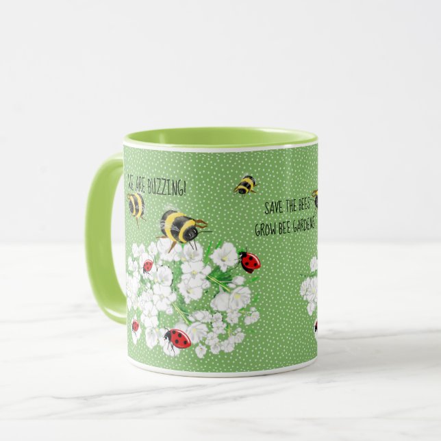 Taza BEES y LadyBugs - Arte de LeahG Salvar las abejas (Anverso izquierdo)