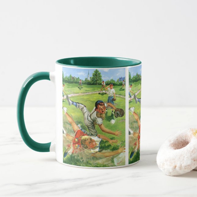 Taza Béisbol Deportivo Antiguo, Equipos de Niños Jugand (Con donut)