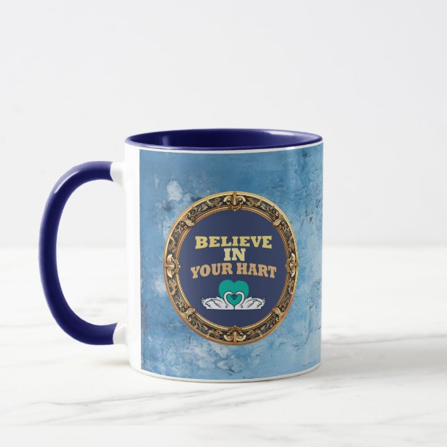 Taza Believe in Your Hurt – Dark Blue Affirmation Mug (Izquierda)