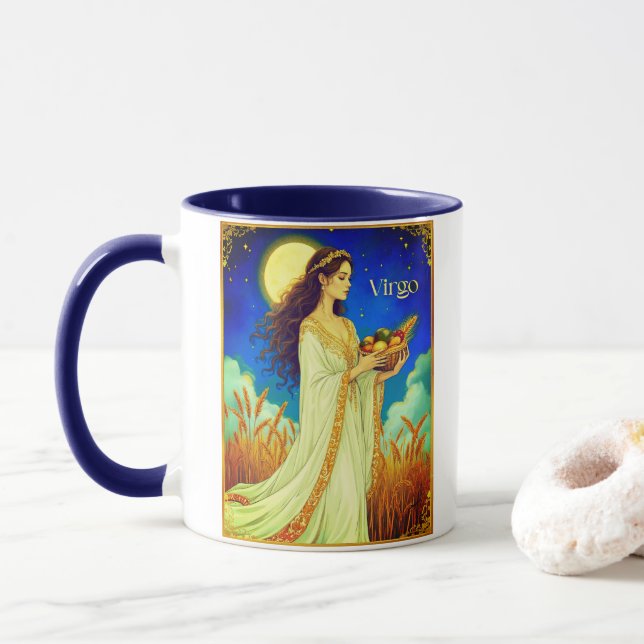 Taza Belleza del Zodiaco de Virgo bajo un cielo nocturn (Con donut)