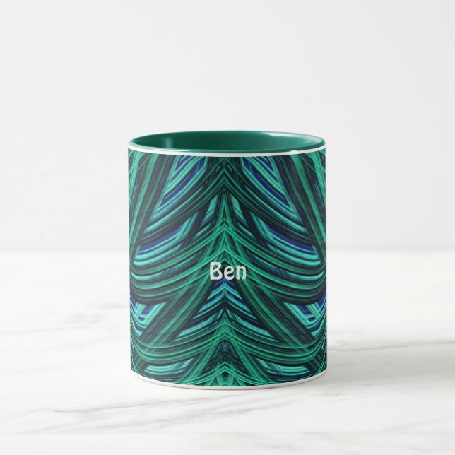 Taza BEN ~ Zany 3D Fractal ~ azul y verde (Centro)
