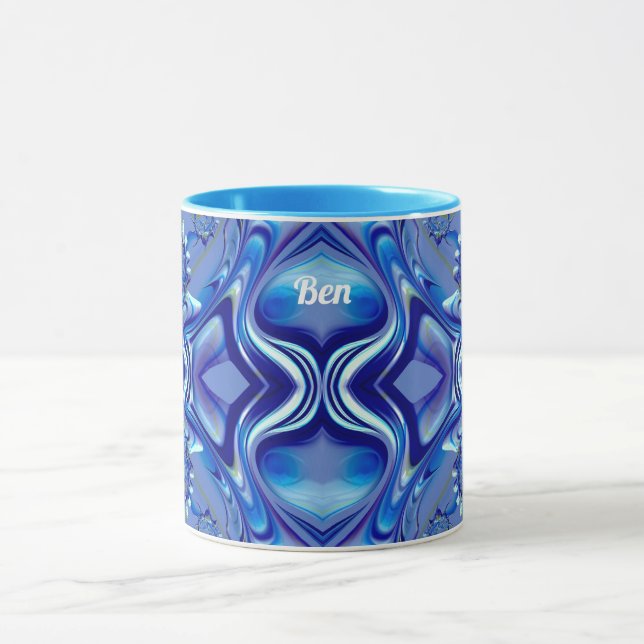 Taza BEN ~ Zany 3D Fractal ~ Sombras de azul (Centro)