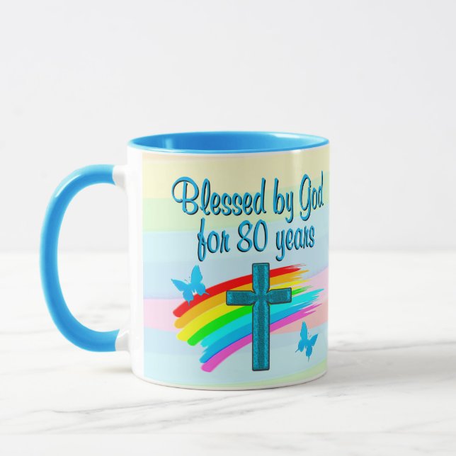 TAZA BENDECIDIDO POR DIOS 80 DE CUMPLEAÑOS MUG (Izquierda)