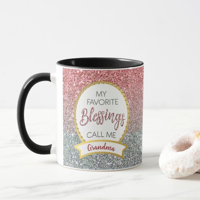 Taza Bendiciones favoritas de la abuela Rosa Purpurina  (Con donut)