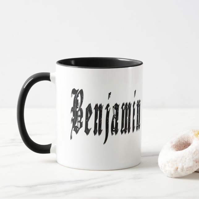 Taza Benjamin, Nombre, Logo, Café Negro Combo Mug. (Con donut)