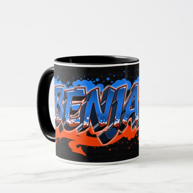 Taza Benjamin Vorname Name Graffiti blue orange Tasse (Anverso izquierdo)