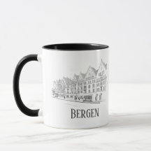 Bergen Noruega Streetscape Beautiful Line Drawing