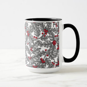 Taza Berry holly, hojas grises en blanco