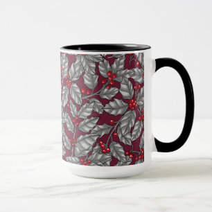 Taza Berry holly, hojas grises en rojo oscuro