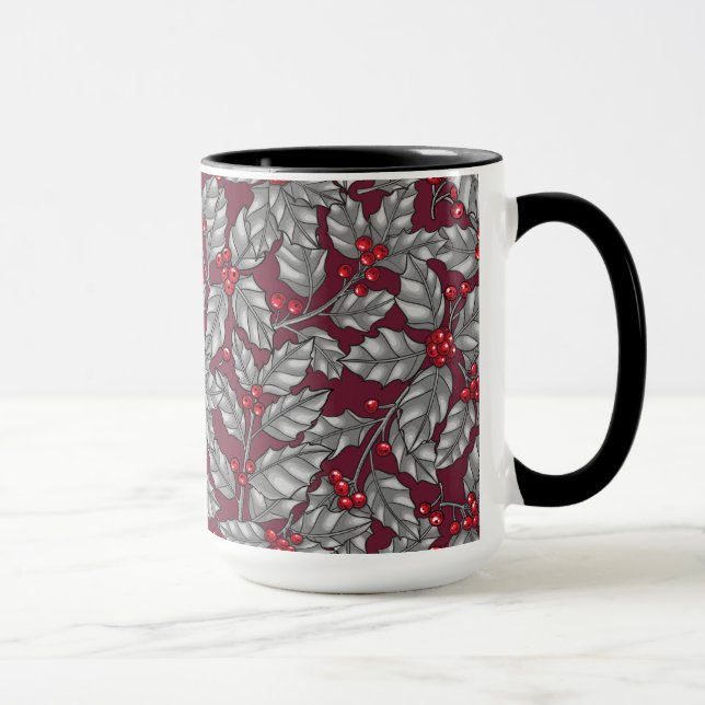 Taza Berry holly, hojas grises en rojo oscuro (Derecha)
