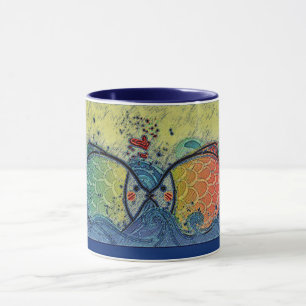 Taza Besando peces en azul