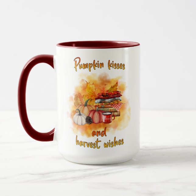 Taza Besos de calabaza y deseos de cosecha 15oz Mug