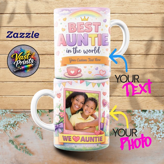 Taza Best Auntie Rainbow Crown Custom Photo Collage (Best Auntie Rainbow Crown Custom Photo Collage Mug)