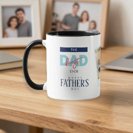 Taza Best Dad Ever Blue Happy Father's Day Custom Photo