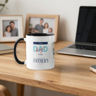 Taza Best Dad Ever Blue Happy Father's Day Custom Photo