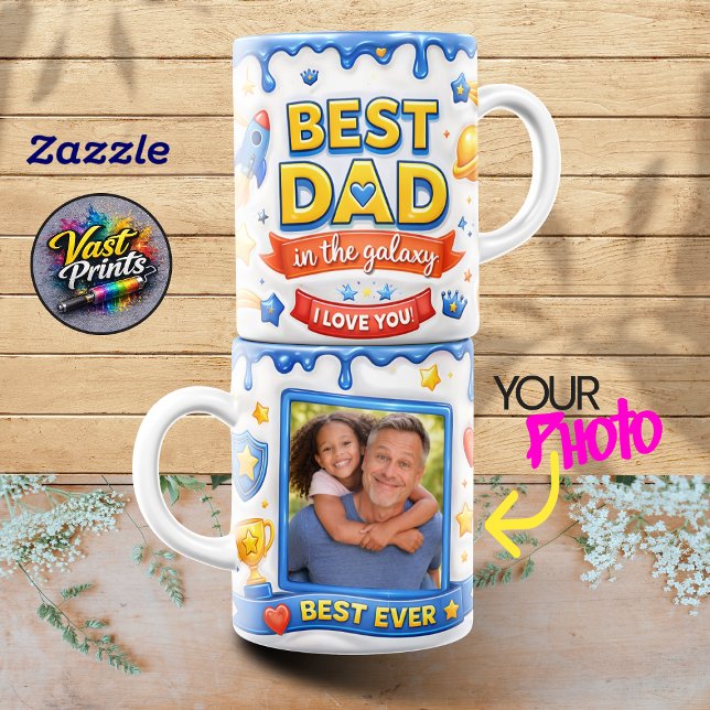 Taza Best Dad in the Galaxy Rocket Ship Photo Collage (Best Dad in the Galaxy Rocket Ship Photo Collage Mug)