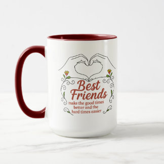 Taza Best Friends Heart Hands Floral Quote Combo Mug