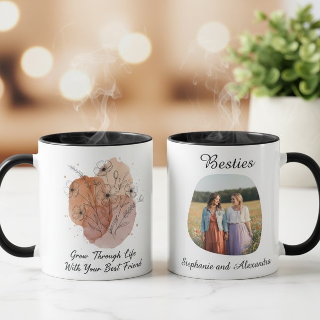 Taza Best Friends Mug - Wildflower Photo Gift (Best friend floral photo coffee mug)
