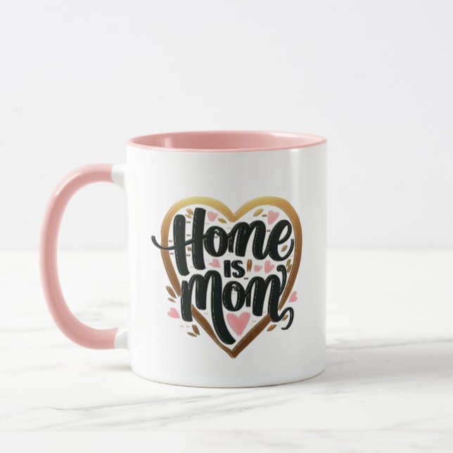 Taza Best Mother Gift "Home is Mom" – Heart Shape (Izquierda)