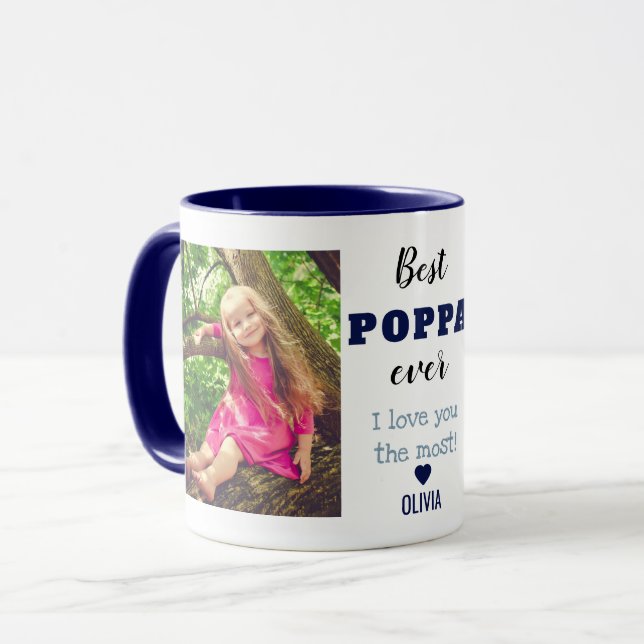 Taza Best Poppa Ever Love You Most 2 Photo  Navy Blue (Anverso izquierdo)