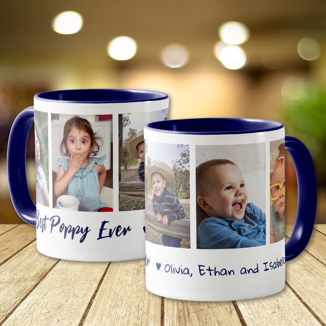 Taza Best Poppy Ever Grandchildren 5 Photo Collage Blue (Subido por el creador)