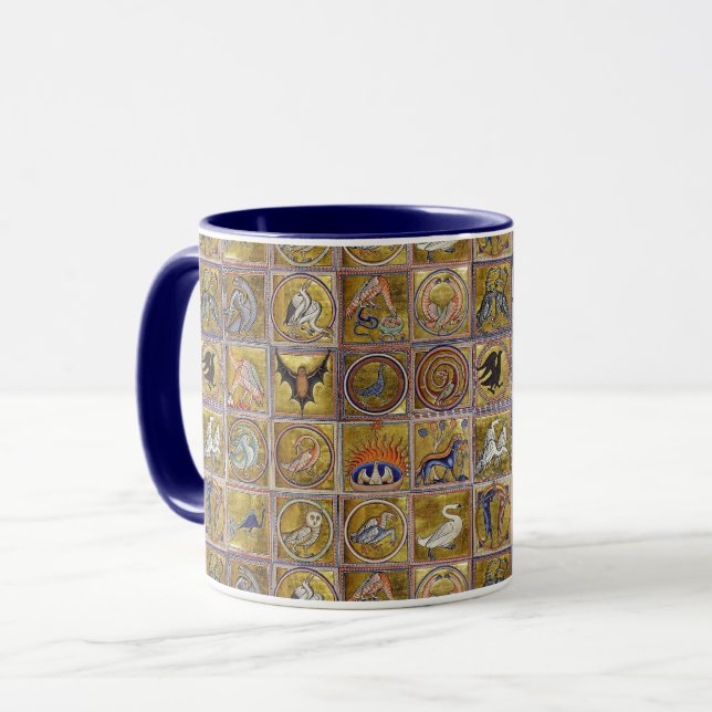 TAZA BESTIARIO MEDIEVAL, ANIMALES FANTÁSTICOS, AZUL ROJ (Anverso izquierdo)