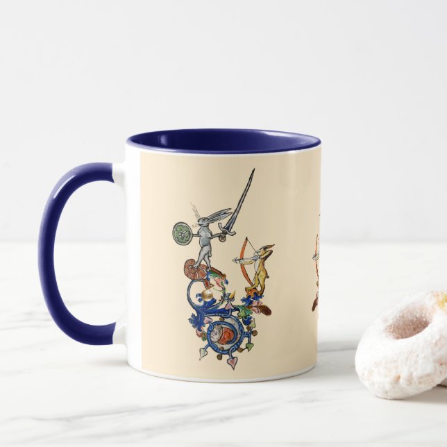 Taza BESTIARIO MEDIEVAL EXTRAÑO,Conejos asesinos con es (Con donut)