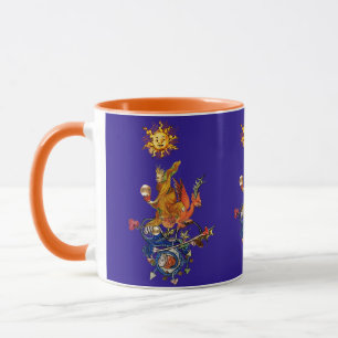 Taza BESTIARIO MEDIEVAL RARO,ALQUIMISTA,DRAGÓN ROJO,Azu