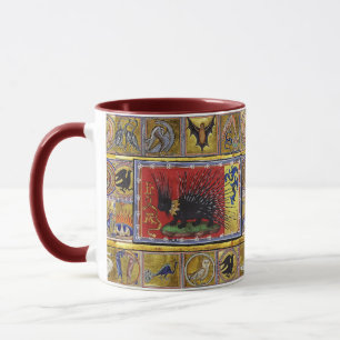 Taza BESTIARIO MEDIEVAL, REY ERIZO NEGRO y ANIMALES 