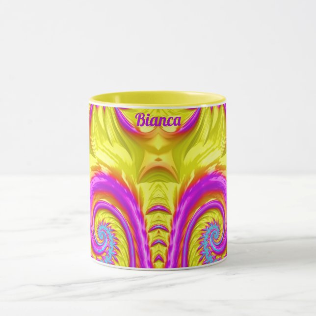 Taza BIANCA ~ Extravagante 3D ~ Morado Rosa Azul Amaril (Centro)