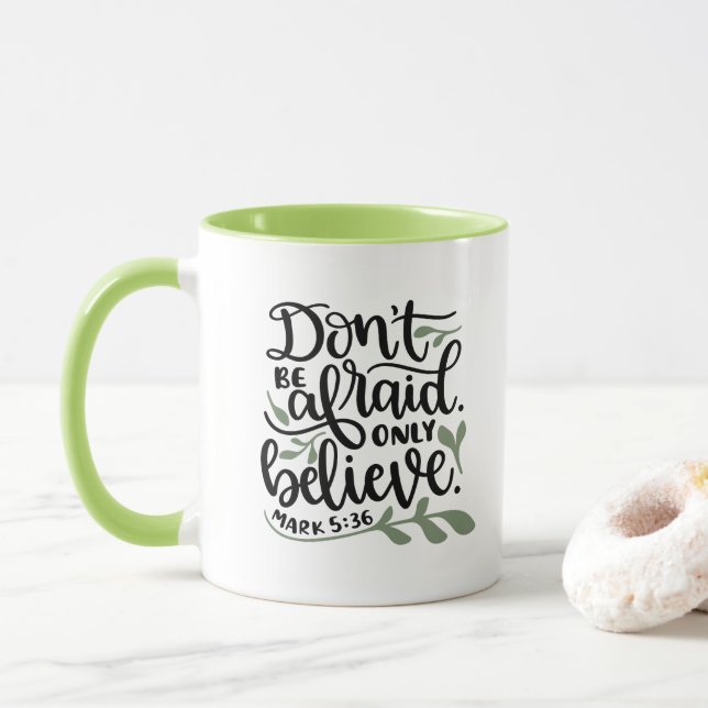 Taza Biblia cristiana personalizada Verse Mark 5:36 (Con donut)
