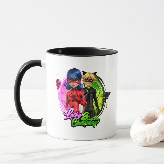 Taza Bicho de liga y gatos | Afortunado y encantador (Con donut)