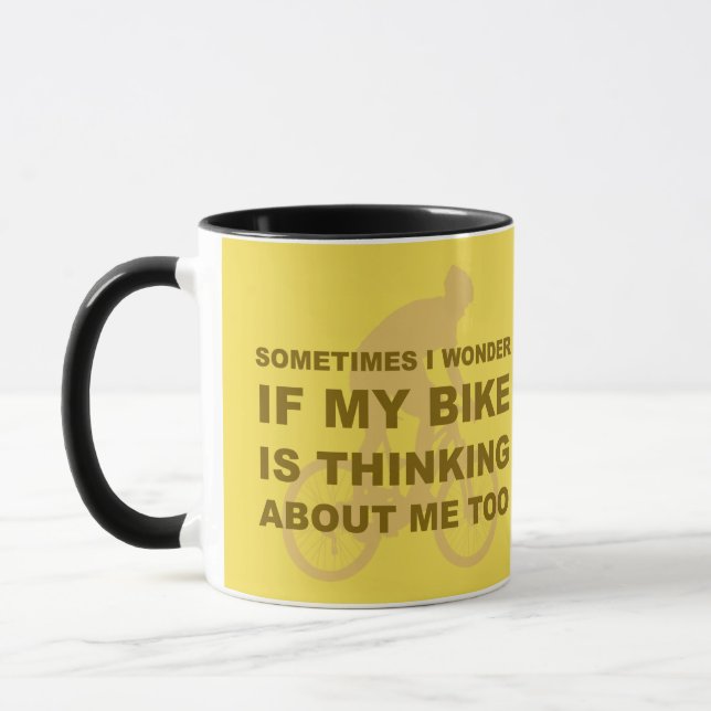 Taza Bici divertida que piensa en amarillos imitacióces (Izquierda)