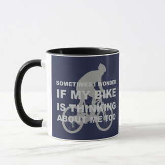 Taza Bici divertida que piensa en azul imitación de la