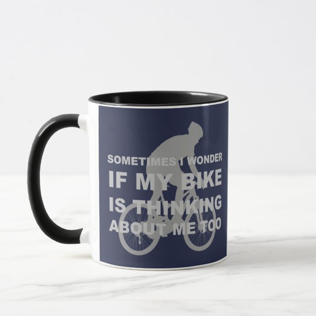 Taza Bici divertida que piensa en azul imitación de la (Izquierda)