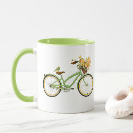 Taza Bicicleta con cesta de flores y pájaro verde amari