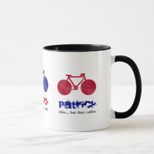 Taza bicicleta roja y azul personalizada
