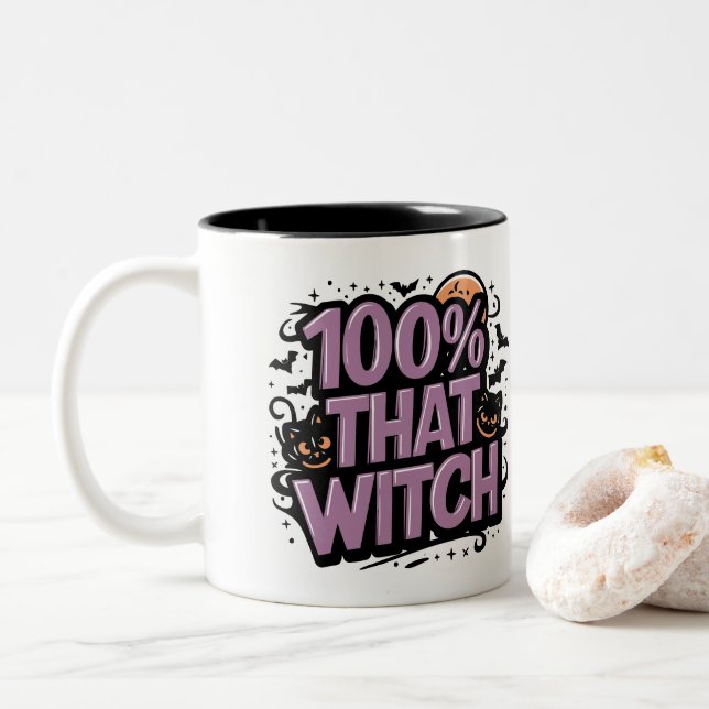 Taza Bicolor 100% que la Bruja Halloween personalizada (Con donut)